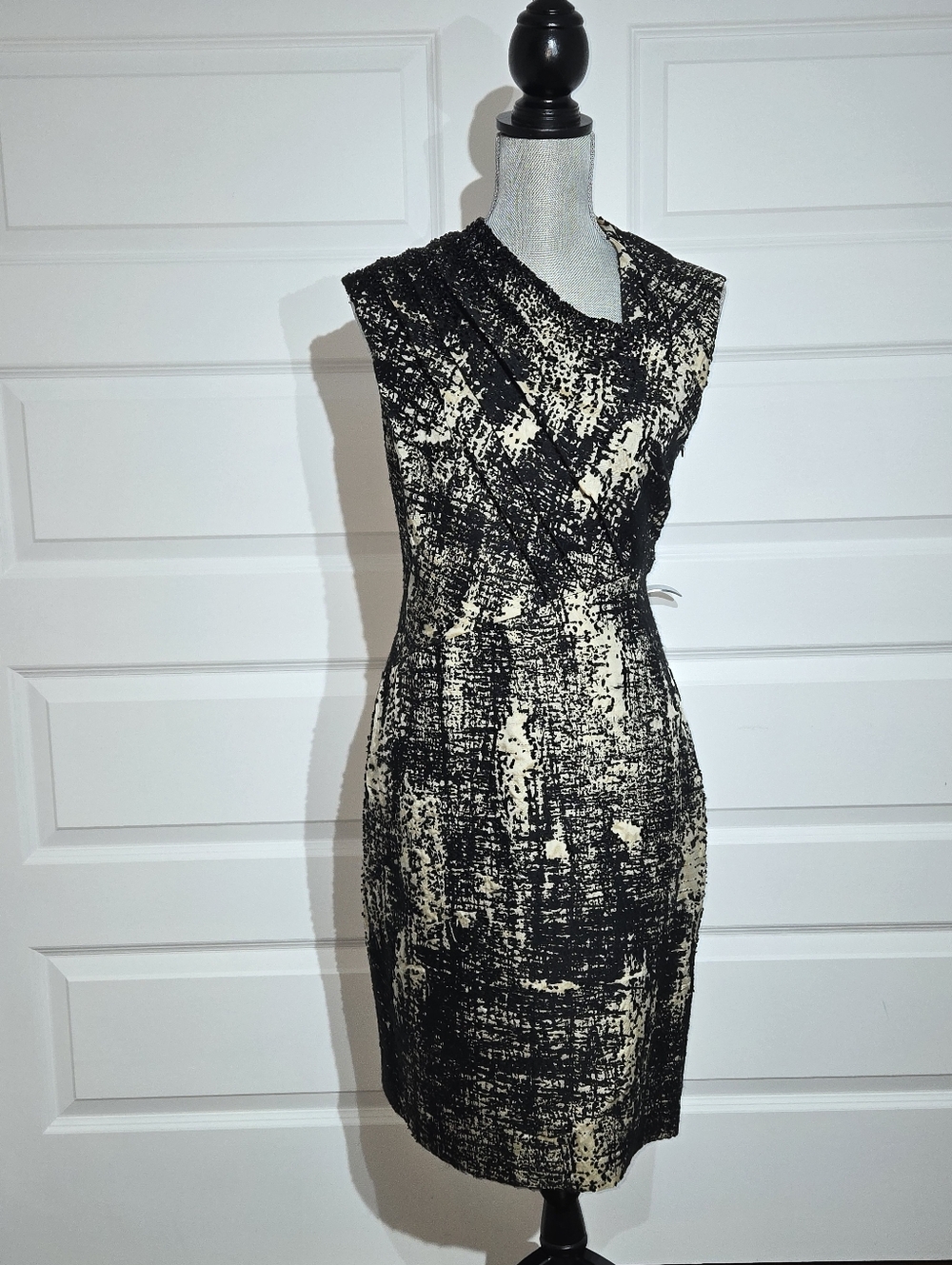 Ports 1961 Black and Cream Wool & Silk Matching Draped Sheath Dress & Coat